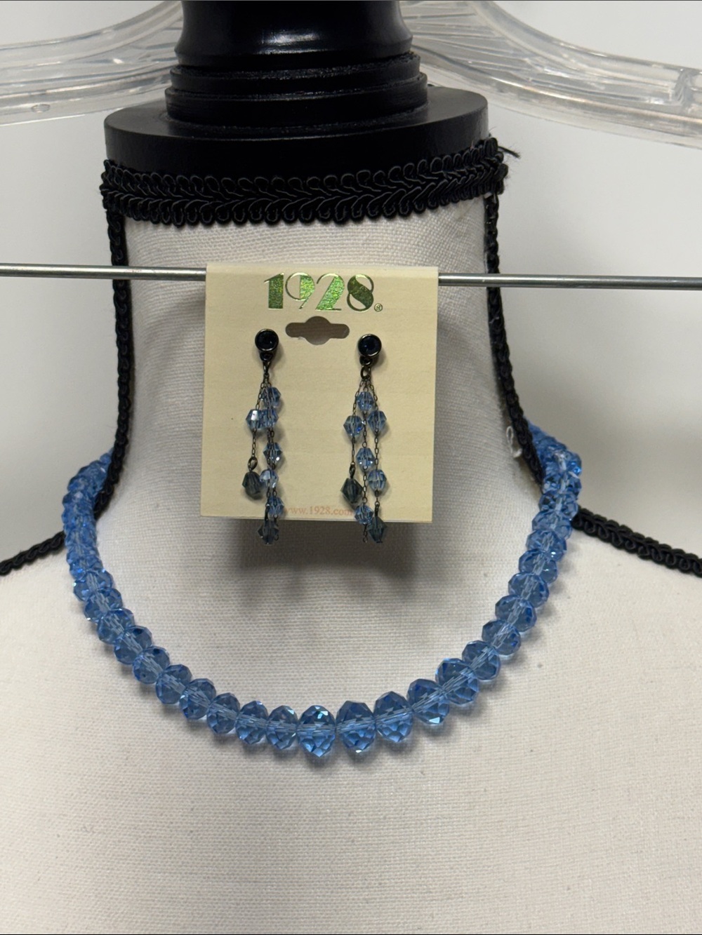 NWT 1928 Light Blue Crystal Bead Necklace with Matching Dangle Earrings